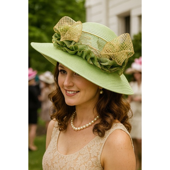 Green Kentucky Derby Hat Wide Brim‎ Formal Dress Hat Church Wedding